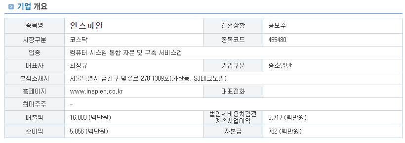 인스피언 공모주